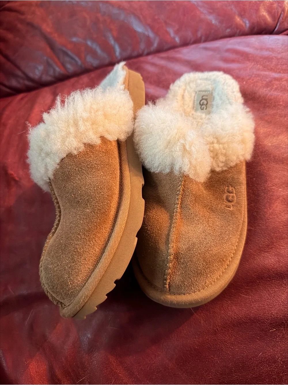 UGG Chestnut & Cream Kids Shearling Lined Slippers